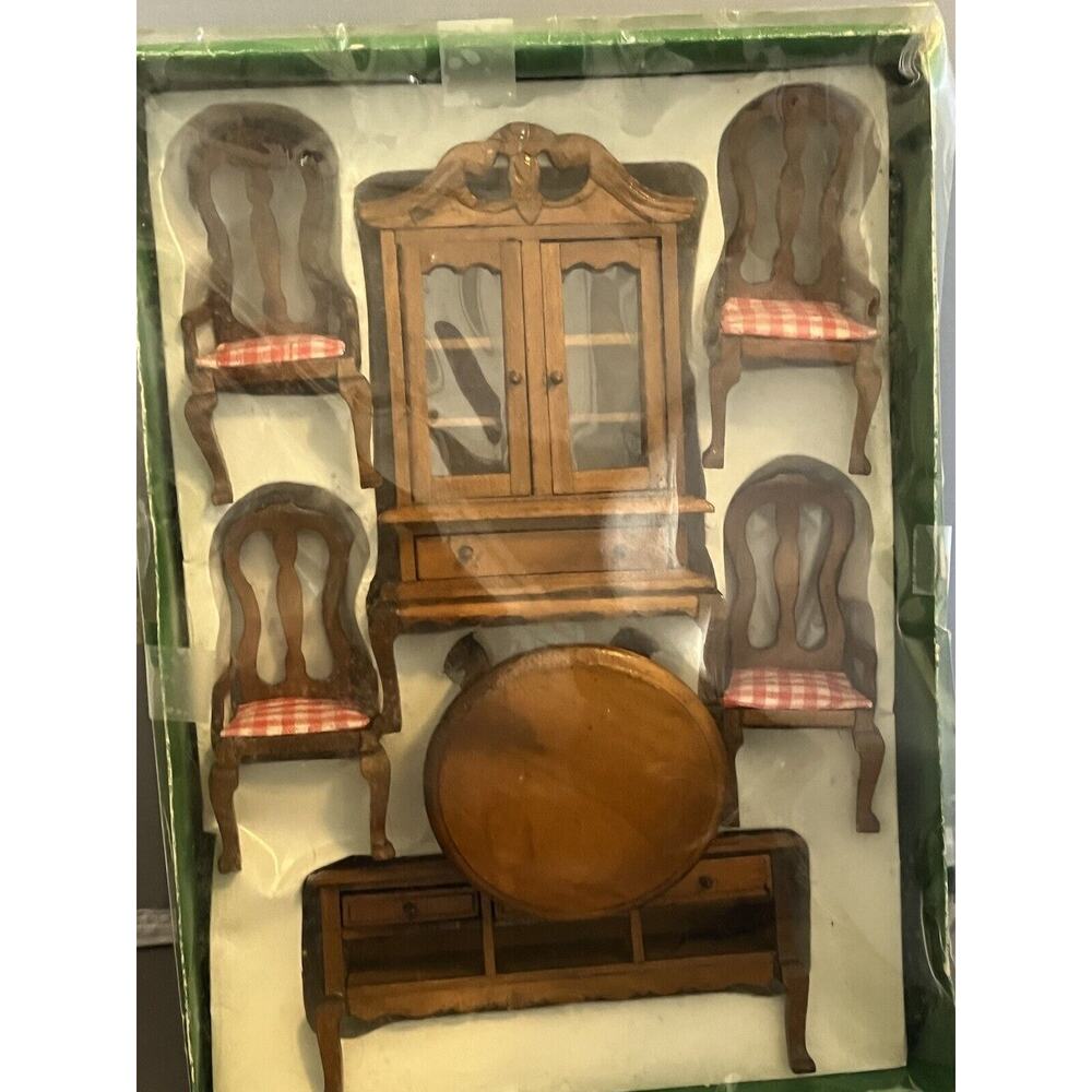VTG NEW Albert E Price Doll‎ House Furniture 7 Piece Brown Dining Room